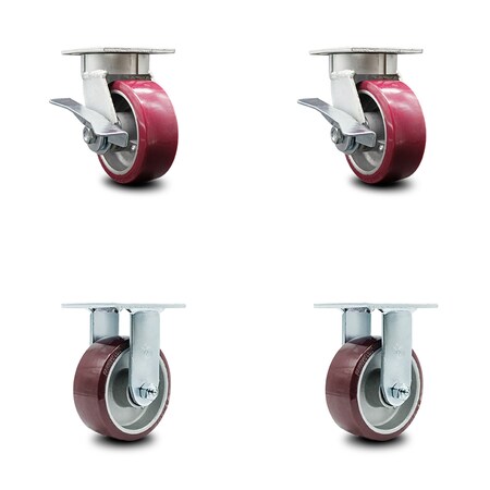 Service Caster 5 Inch Kingpinless Poly on Aluminum Wheel Caster Brakes 2 Rigid SCC, 2PK SCC-KP30S520-PAR-SLB-2-R-2